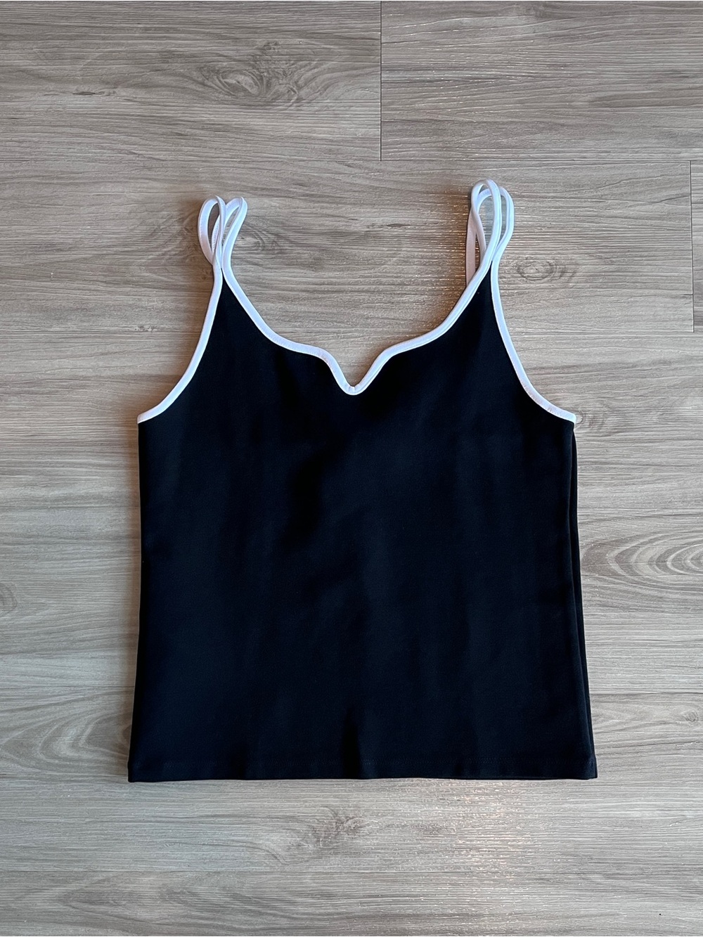 Mango Black Tank Cami with White Trim - Women's Spaghetti Strap Top Double Strap
